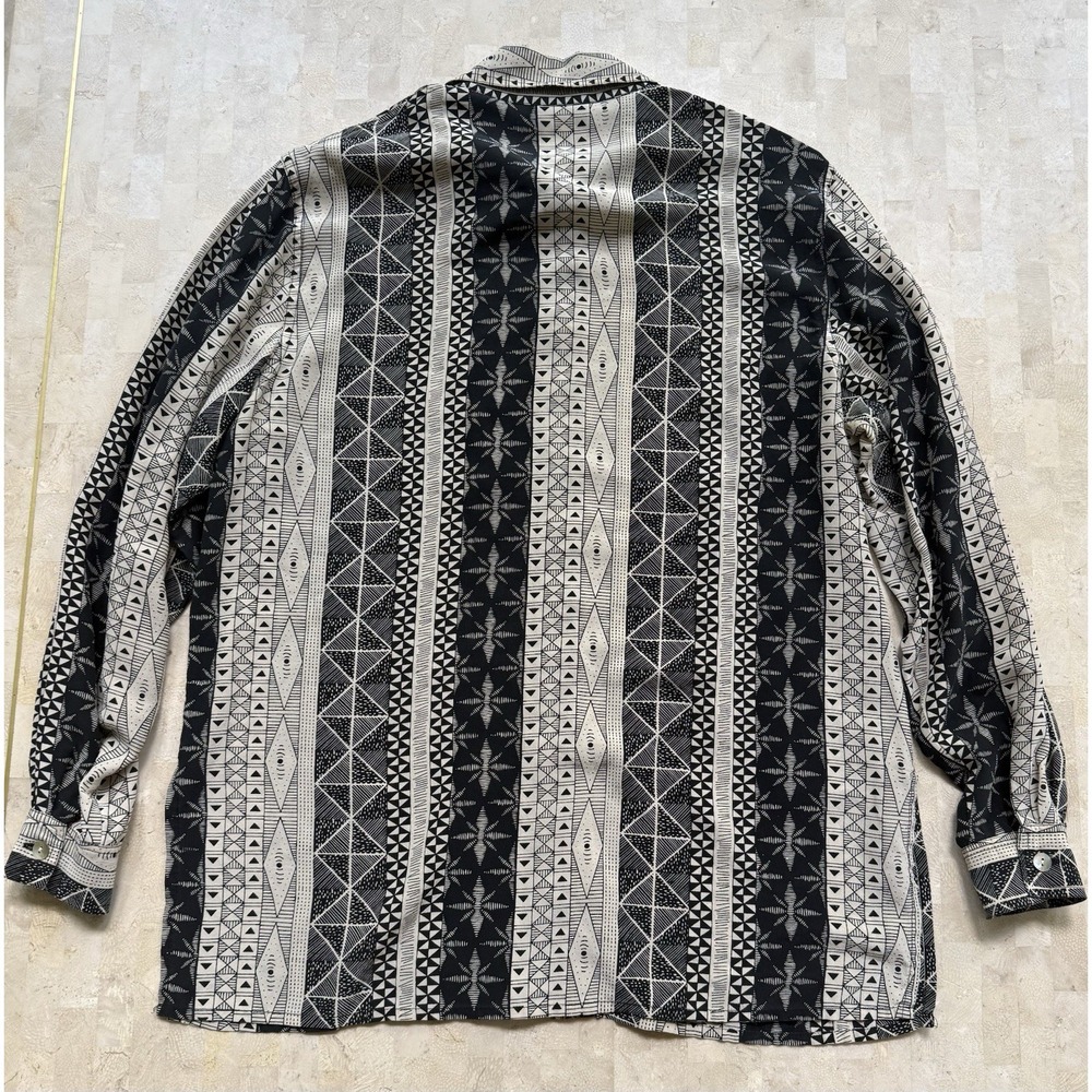 Vintage Galliano Italy Geometric Silk Long Sleeve Button-Up Shirt Abstract Large - Picture 8 of 11